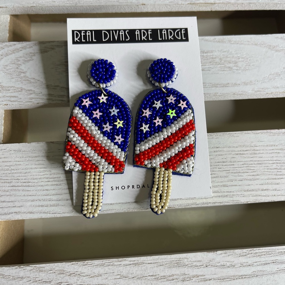 Popsicle sticks earrings patriotic earrings red white and blue star earrings